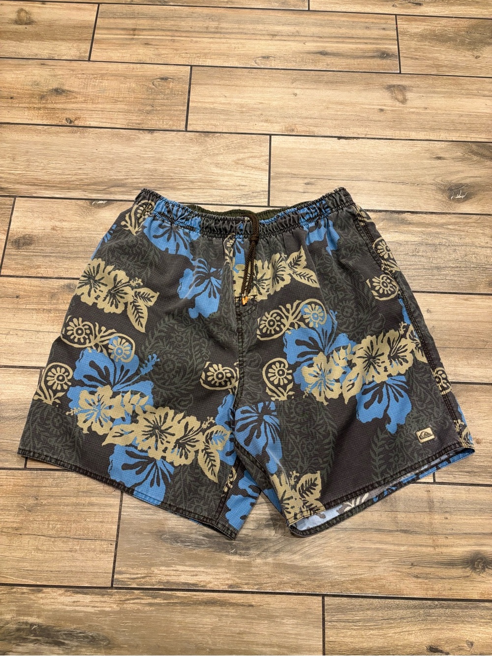 Quiksilver Floral Swim Trunks Mens Large Hibiscus Hawaiian Swim Shorts